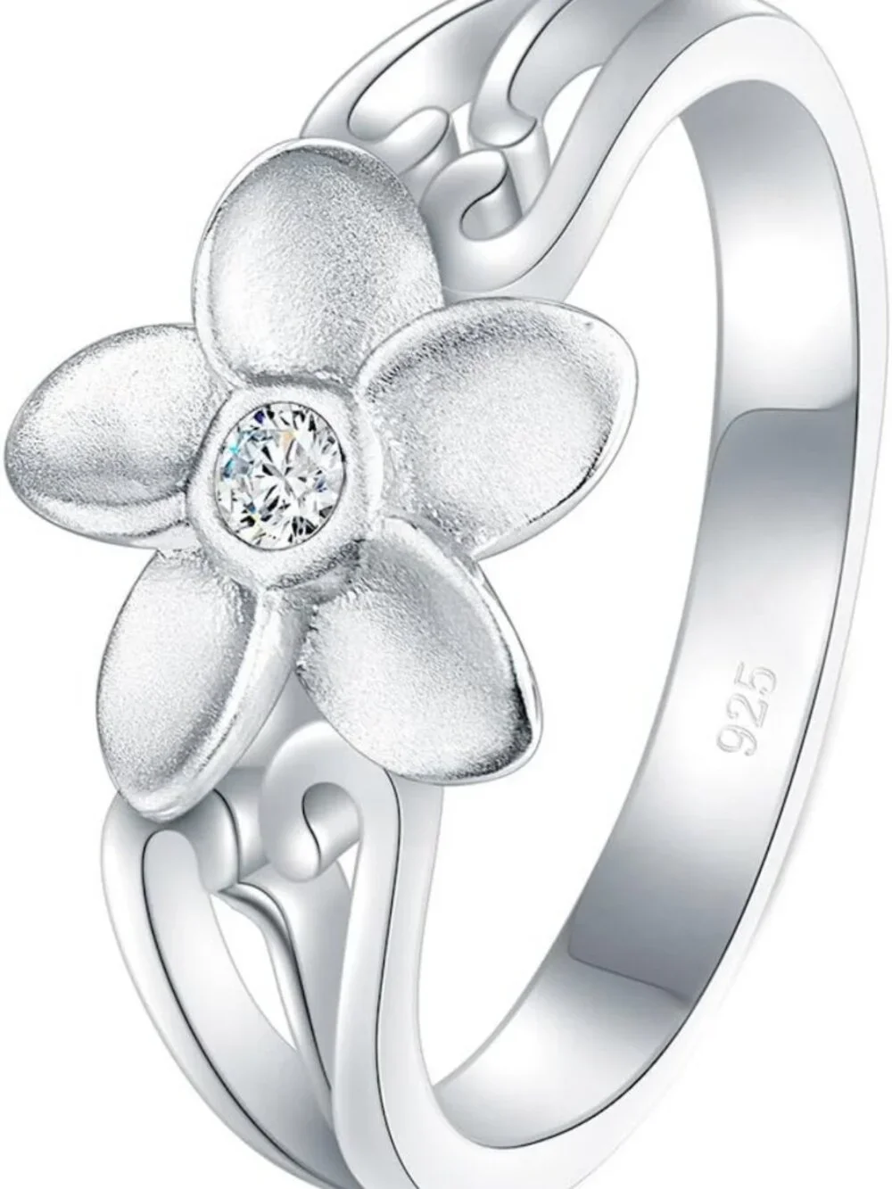 Sterling Silver Plumeria CZ Hawaiian Flower Wedding Band, Sizes 4-12, Floral